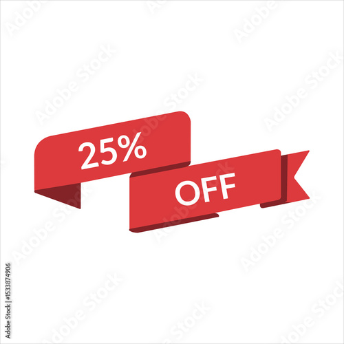 25% off red ribbon discount label vector on white background