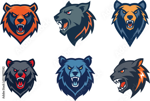 Fierce Bear Head Mascots Design Collection Perfect for Branding Logos and Team Identity