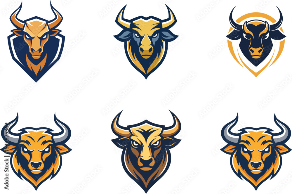 Obraz premium Powerful Bull Head Logo Designs Perfect for Branding and Mascot Creation