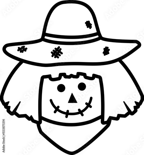 Cute scarecrow head thick outline icon.
Scarecrow face black line Flat Vector isolated.
Transparent background. SVG file.