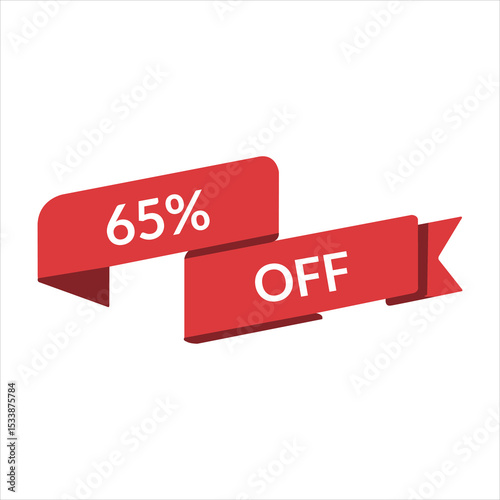 65% OFF red ribbon discount label vector on white background