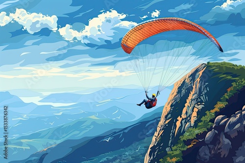 Adventure Sports Vector Illustration Including Climbing, Surfing, and Paragliding