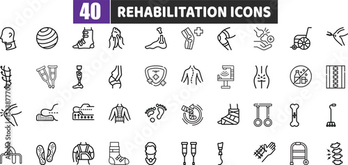 Rehabilitation and Therapy Icons Set | Medical Recovery Physiotherapy Vector Pack