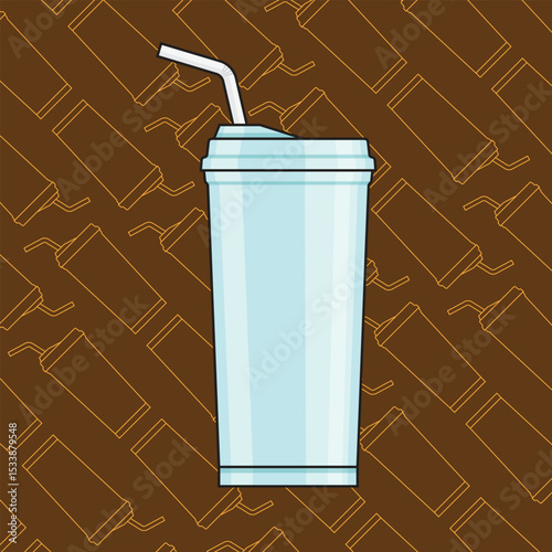 A background image of a square coffee cup icon with a pastel green glass in the center
