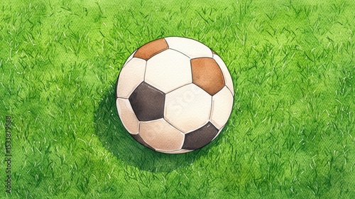 Artistic Representation of a Classic Soccer Ball on Fresh Green Grass in a Bright, Playful Setting