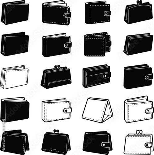 Stylish Trifold Wallet Vector Illustration Set – Diverse Modern Money Holders, Colorful Leather Designs, Finance Accessories, Business and Casual Essentials.
