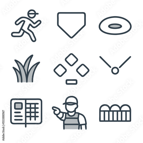 That image shows nine baseball field icons including a runner base grass and fence.