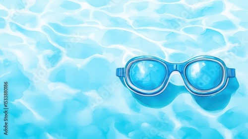 Bright Blue Swimming Goggles Resting on Calm Blue Water Surface in a Relaxing Pool Environment