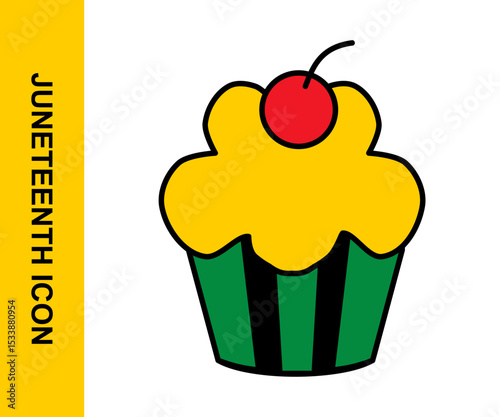 Vector illustration of a cupcake with red, black, and green topping. A cute and sweet design perfect for Juneteenth celebrations or food-themed campaigns.