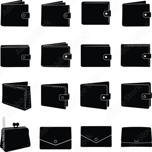 Stylish Wallet Vector Illustration Collection – Diverse Designs, Colorful Money Holders, Finance and Accessory Icon Set, Personal Item Graphics for Payment Solutions.