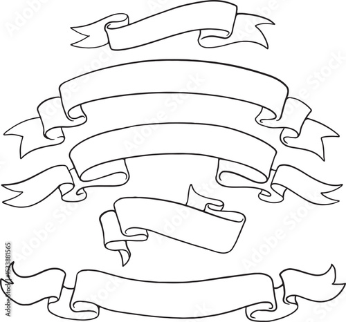Hand-drawn blank ribbon banners and scrolls in various dynamic and elegant styles. These versatile doodle elements are perfect for adding titles, text, decorative borders.