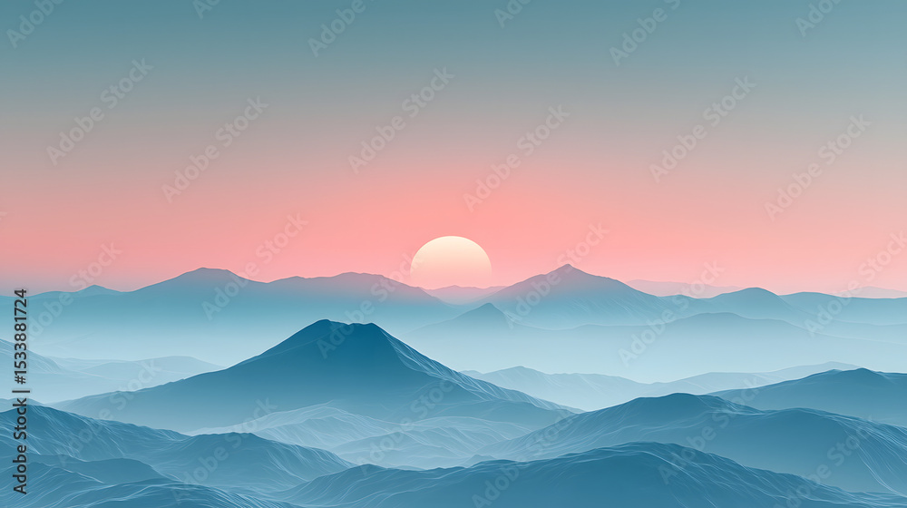 Fototapeta premium A stunning minimalist background of a single mountain unicake against a gradient sky
