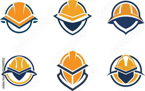 Versatile Construction Helmet Logo Designs perfect for branding, corporate identity, and website use.  These scalable icons offer a professional and modern aesthetic.
