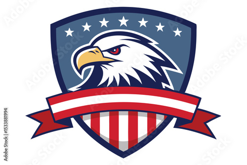 American Eagle Crest Shield with Red, White, and Blue Ribbon Emblem