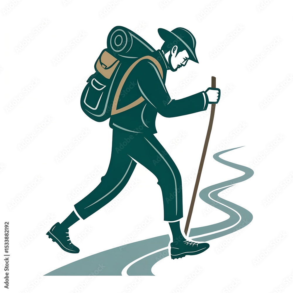 Fototapeta premium Stylized Hiking Adventure Vector Image Icon