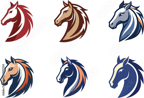 Six Stylish Horse Head Logos Branding Design Elements Perfect for Equestrian Businesses and Team Mascots