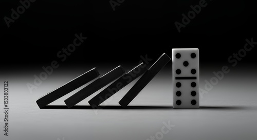 Domino Effect Causing Disruption While One Domino Stands Tall