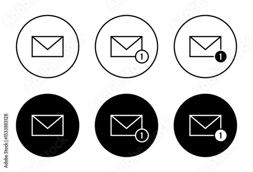Message envelope notification icon on black circle. Email, mail sign symbol