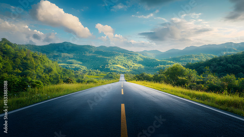 2025 New Year road trip travel with nature landscape and highway road leading forward for happy new year 