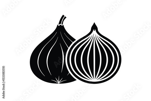 Black and White of Whole Fig and Cross Section of Fig Drawing