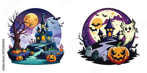 Spooky Halloween Hunted House Night Scene