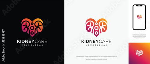 Kidney love logo design. Kidney internal organ logo design vector icon	