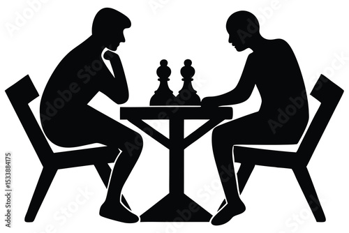 Black Silhouettes of Two People Playing Chess at a Wooden Table Indoors