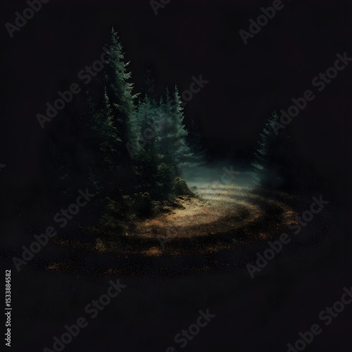 Mystical forest path with radar echo effect