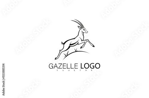 Gazelle Logo: A sleek gazelle leaps forward, its silhouette rendered in elegant lines, poised for motion and embodying agility and grace.
