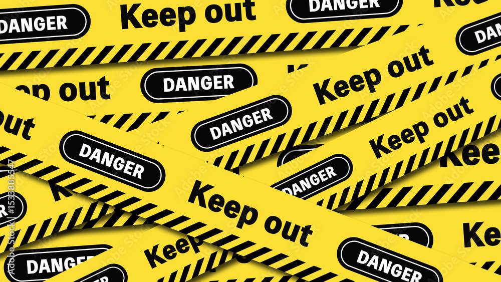 Fototapeta premium Keepout、DANGERのバリケードテープ(全面)