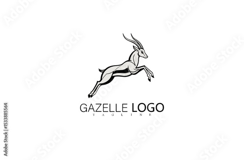 Jumping Gazelle Silhouette Logo Vector in Artistic Wildlife Style. Creative Outdoor Business Branding for Nature-Inspired Identity, Sleek Animal Emblem, or Minimalist Deer Logo Design.

