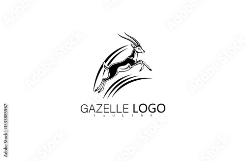 Artistic Jumping Gazelle Logo Silhouette Vector Illustration. Elegant Wildlife Branding Design for Nature Business Identity, Minimalist Deer Symbol, or Outdoor Adventure Animal Emblem.

