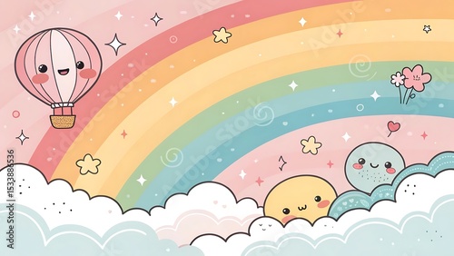 Abstract kawaii Colorful Sky rainbow background. Soft gradient pastel Comic graphic. Concept for children