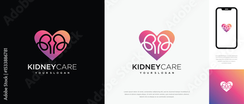 Kidney love logo design. Kidney internal organ logo design vector icon	