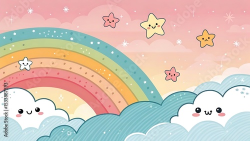 Abstract kawaii Colorful Sky rainbow background. Soft gradient pastel Comic graphic. Concept for children
