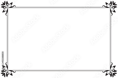 Elements of ornate vintage frames. Border black on white classic calligraphy swirls, floral motifs. Design print for greeting cards, wedding invitations, restaurant menu, royal certificates. Set 221