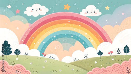 Abstract kawaii Colorful Sky rainbow background. Soft gradient pastel Comic graphic. Concept for children