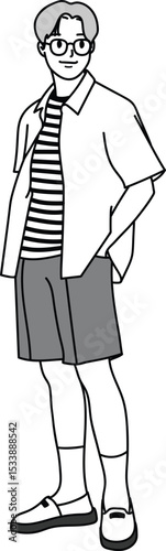 Illustration vector Adult male in casual look, guy drawing cartoon avatar man, handsome model, people, street fashion, handsome tall guy