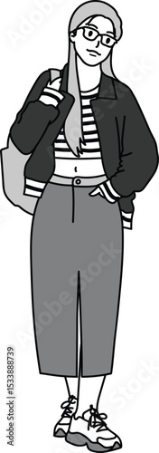 illustration, Adult female in casual look, drawing cartoon avatar woman, cute model lady, people