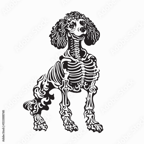 Terrifying Poodle Dog Skeleton Standing Menacingly Vector Art