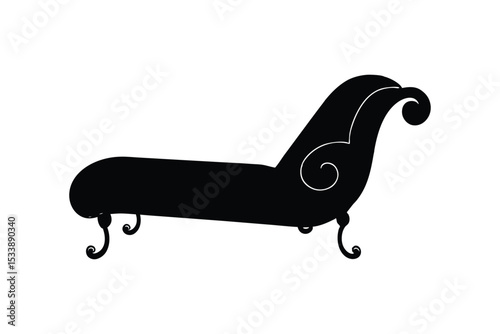 Silhouette vector art illustration of a chaise lounge with scroll armrest.eps
