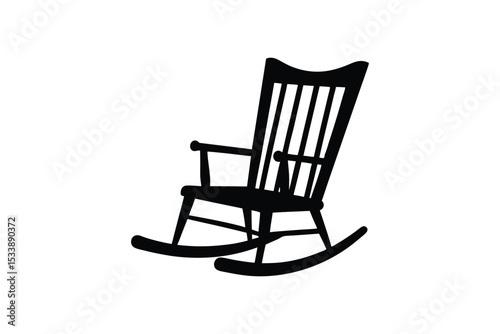 Silhouette vector art illustration of a classic rocking chair in side view.eps