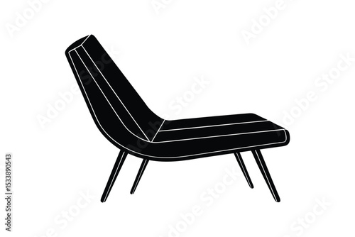 Silhouette vector art illustration of a mid-century modern lounge chair with slanted legs.eps