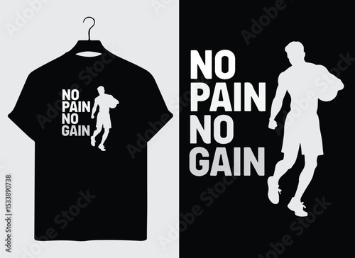 No Pain No Gain fitness shirt design with bold text and silhouette — motivational gym quote for workout and bodybuilding enthusiasts.
