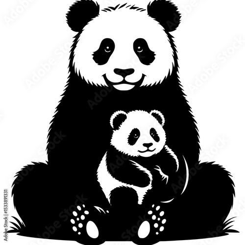 Mother panda and cub silhouette illustration