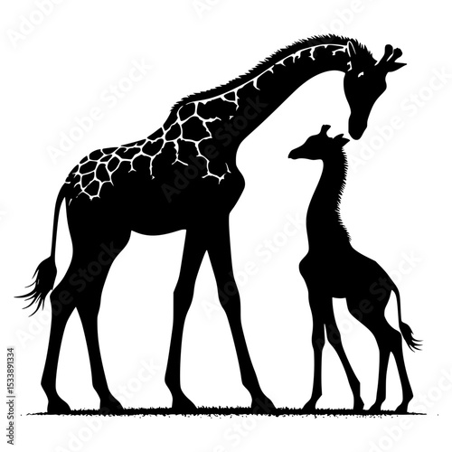 Mother giraffe and calf silhouette