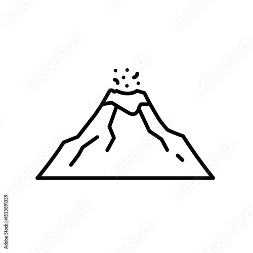 Erupting volcano illustration in minimalist style with black outlines  