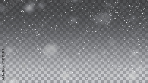 Heavy snowfall with frosty particles. Winter ambiance. Vector overlay for holiday designs.