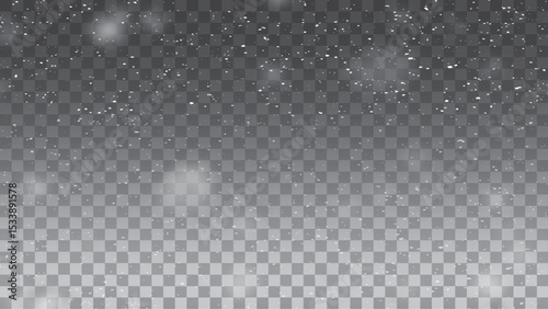Heavy snowfall with frosty particles. Winter ambiance. Vector overlay for holiday designs.