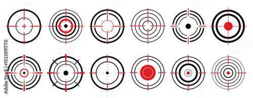 Target icon set. Sniper symbol, crosshair and aim sign. Vector illustration.